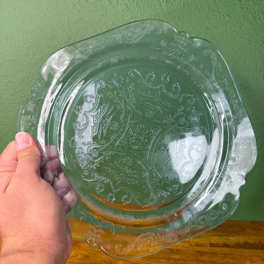 Vintage Federal Glass Dinner Plate - 1930s Depression Glass Square Serving Dish